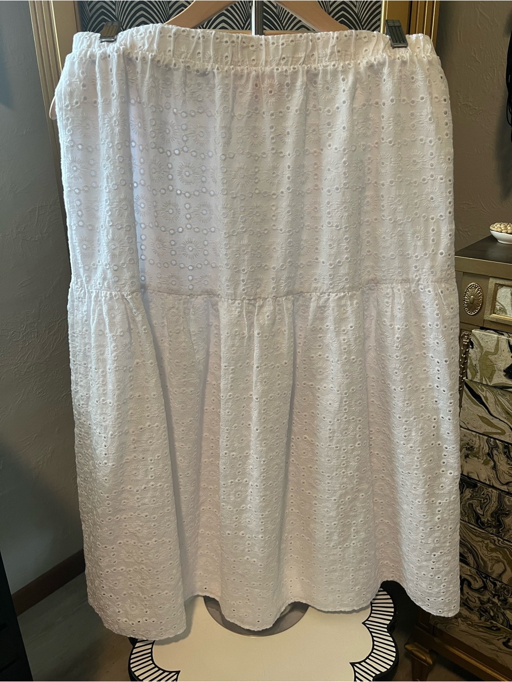 White Eyelet Tiered Midi Skirt